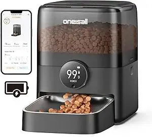 oneisall Cordless WiFi Automatic Cat Feeder, Tasty S2 Pro Rechargeable 100-Day Battery Operated Pet Feeder, 12 Cups/3L Timed Cat Food Dispenser for Large Kibble, Smart App Control (Black)