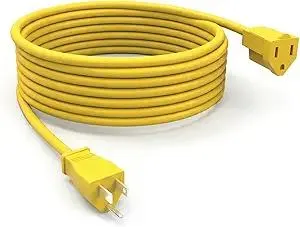 STANLEY 25 Ft Outdoor Extension Cord 16/3 AWG Cable with Grounded 3 Prong Plug 125 Volts SJTW Power Cable Yellow ETL Listed Extension Cord for Garden Tools Holiday Lighting and Outdoor Use