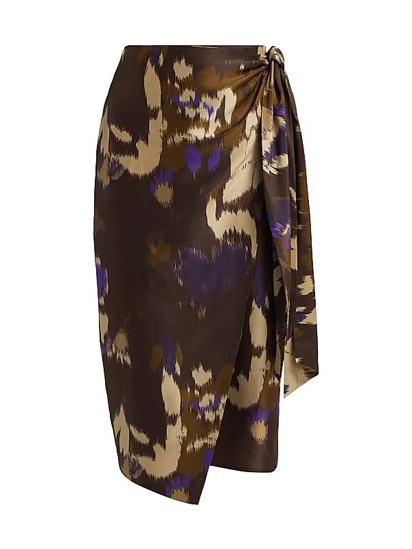 Dritto Abstract Silk Wrap Knee-Length Skirt