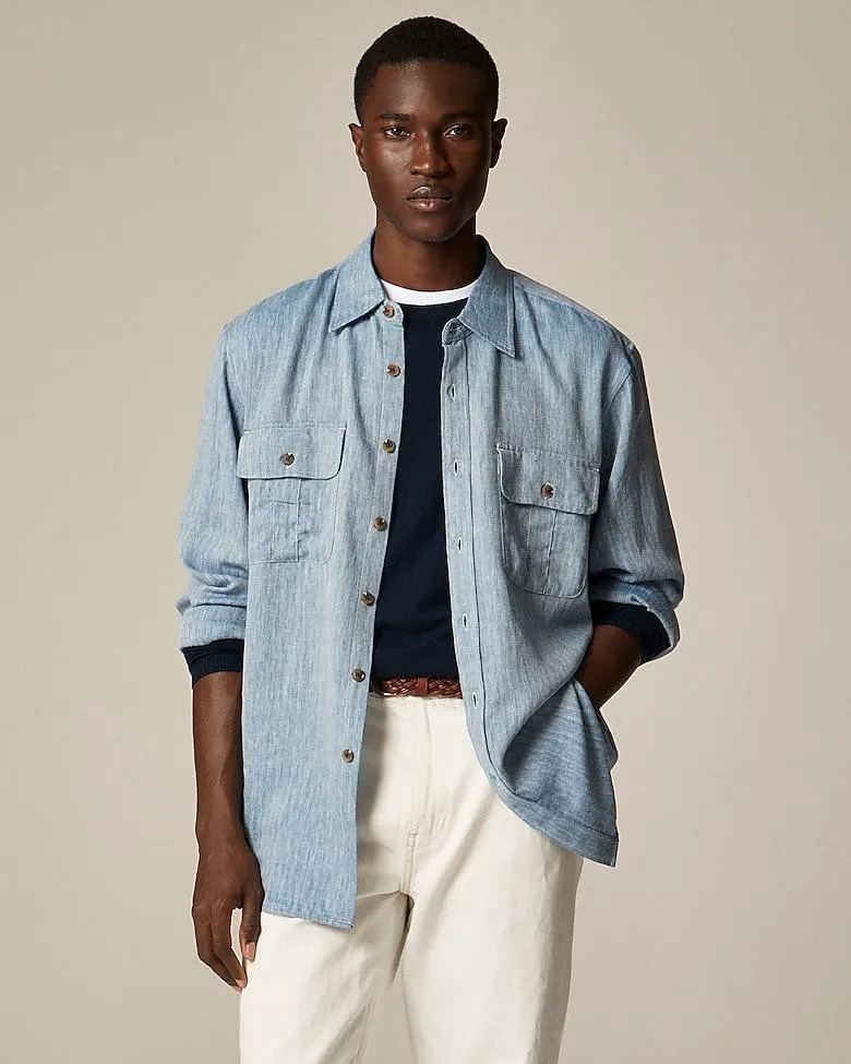 Two-pocket herringbone workshirt in TENCEL™ lyocell-linen blend