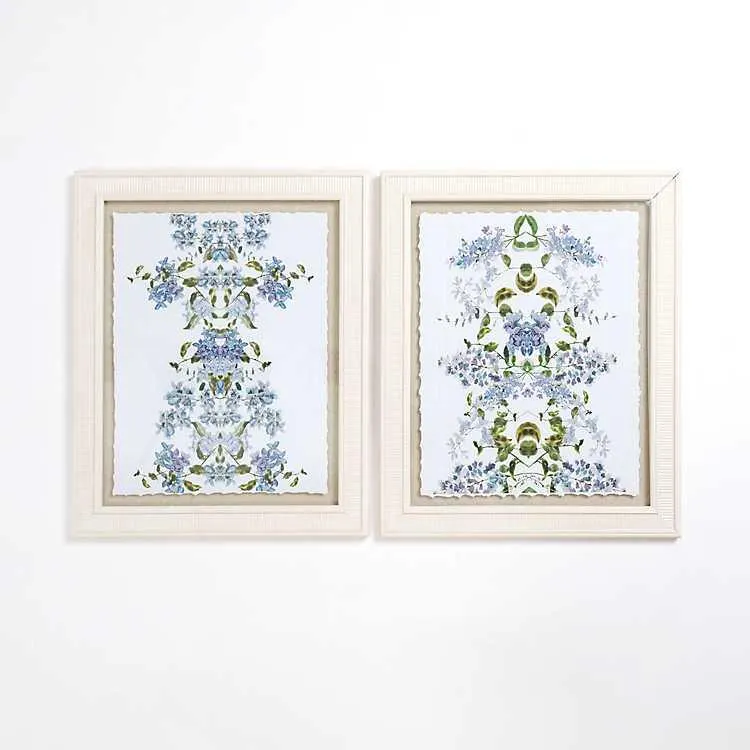 Blue Floral Chinoserie Framed Art Prints, Set of 2