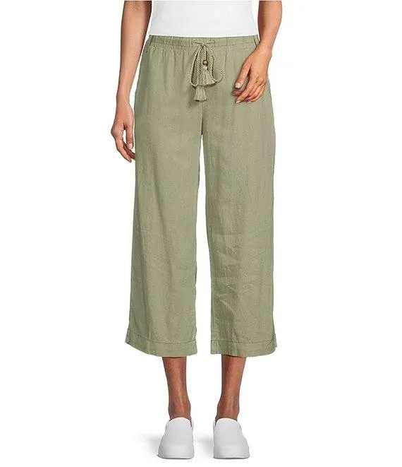 Petite Size Linen Blend Crop Pull-On Pants