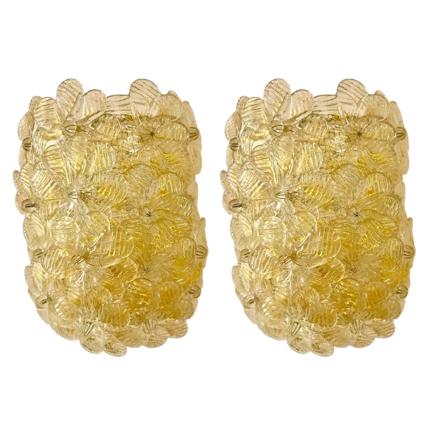 Barovier & Toso Wall Lighting gold Glass Murano millefiora pair , Italy 1980