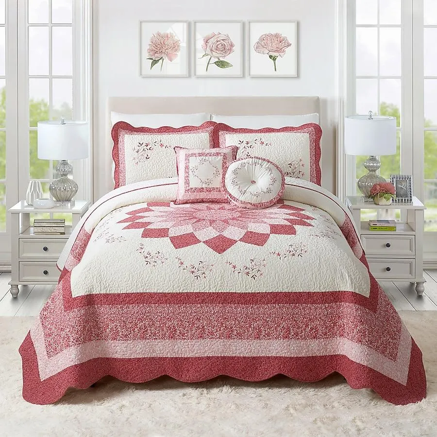 Modern Heirloom Caroline Bedspreads Red Floral Queen Bedspread Cotton with ( Cotton Fill )