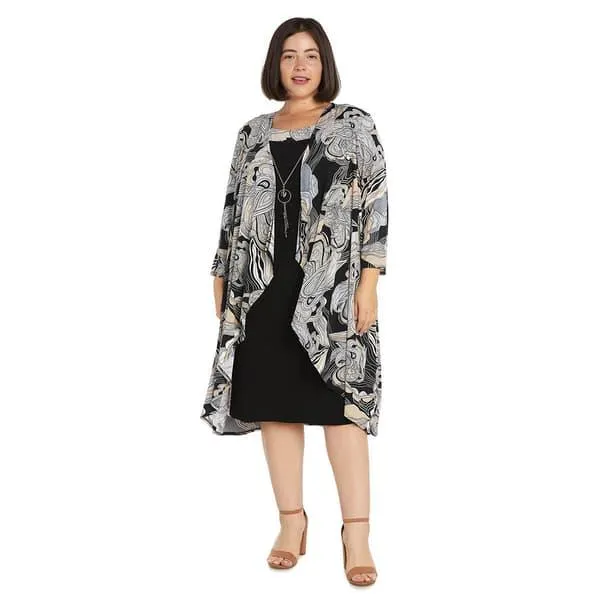 Plus Size R&M Richards 2pc. Puff Pattern Flyaway Jacket Dress