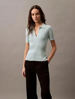 Smooth Cotton Rib Sweater Polo Shirt