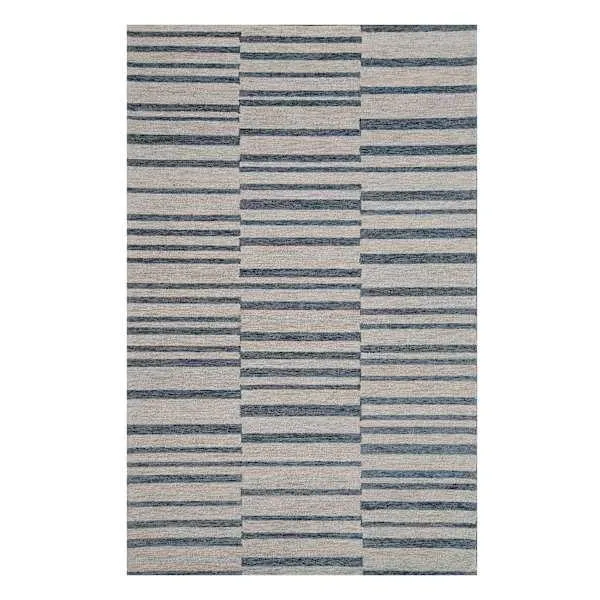(A507) Owens Blue & White Broken Stripe Area Rug, 7x9