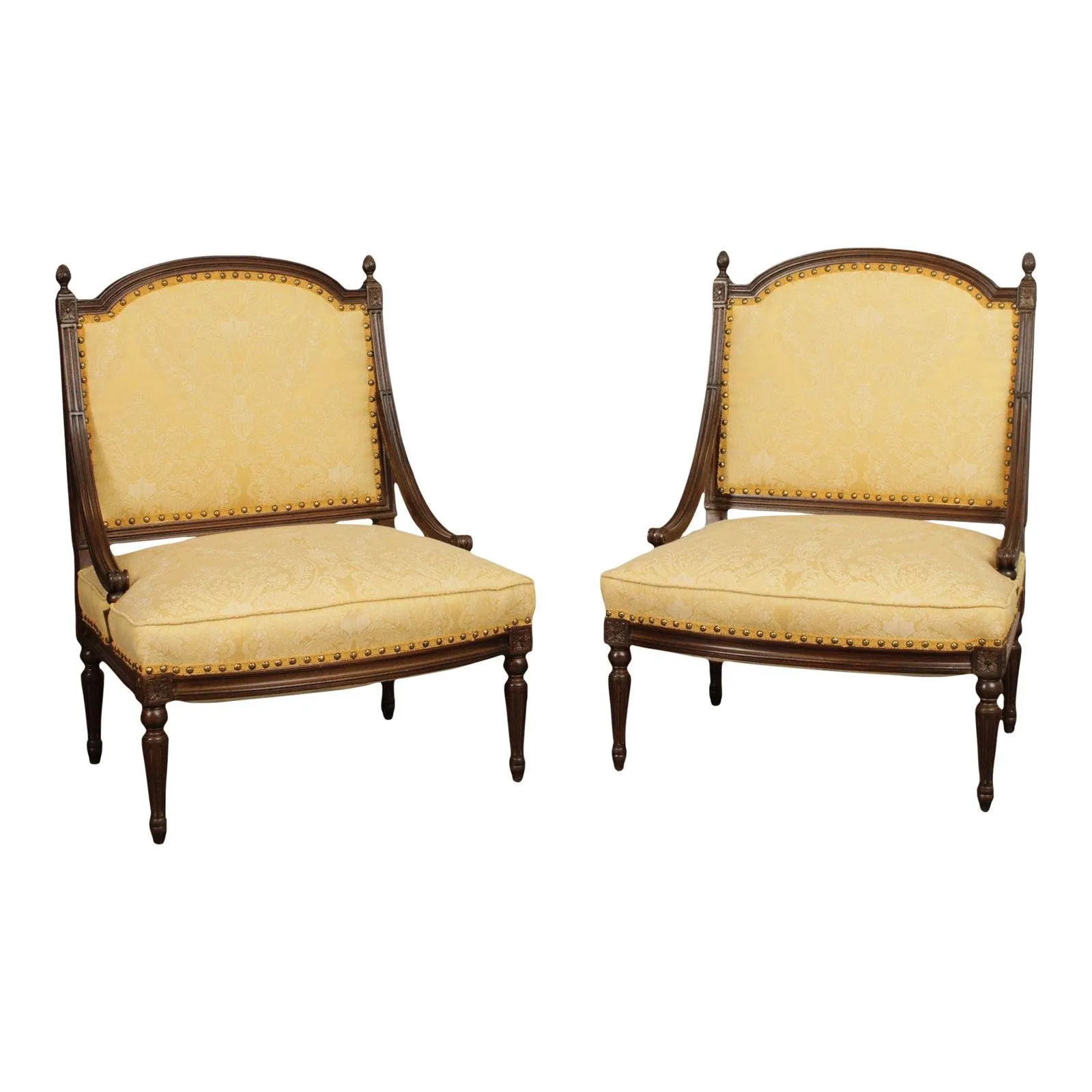 French Louis XVI Style Quality Pair of Walnut Slipper Chairs