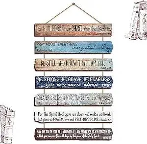 Yookeer Christian Wall Art Office Religious Wall Decor for Prayer Room Inspirational Wooden Bible Verses Bathroom Scripture Art Meditation Inspirational Hanging Wood Sign (English Style)