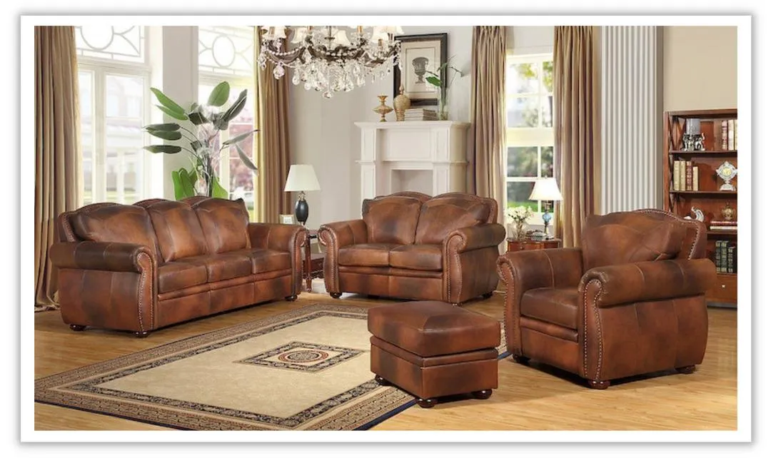 Leather Italia Arizona 3-Seater Traditional Leather Sofa in Brown