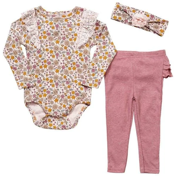 Baby Girl (12-24M) Tahari 3pc. Floral Lace Bodysuit/Leggings Set