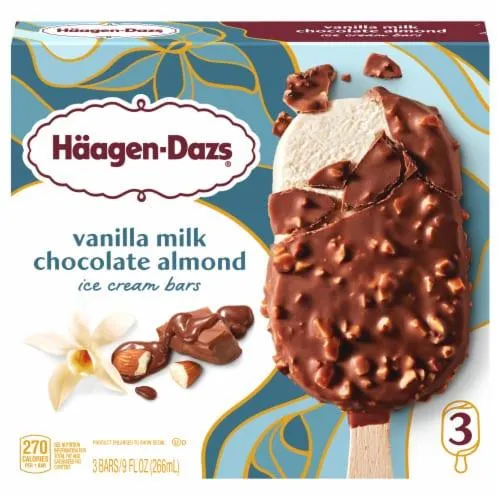Haagen-Dazs Vanilla Milk Chocolate Almond Ice Cream Bars 3 ea