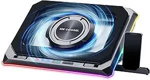 ICE COOREL Gaming Laptop Cooling Pad with Powerful Turbofan, Laptop Fan Cooling Pad for Laptop 15-21 Inches, RGB Laptop Cooler Stand with 8 Height Adjustable, Infinitely Variable Speed, LCD Screen