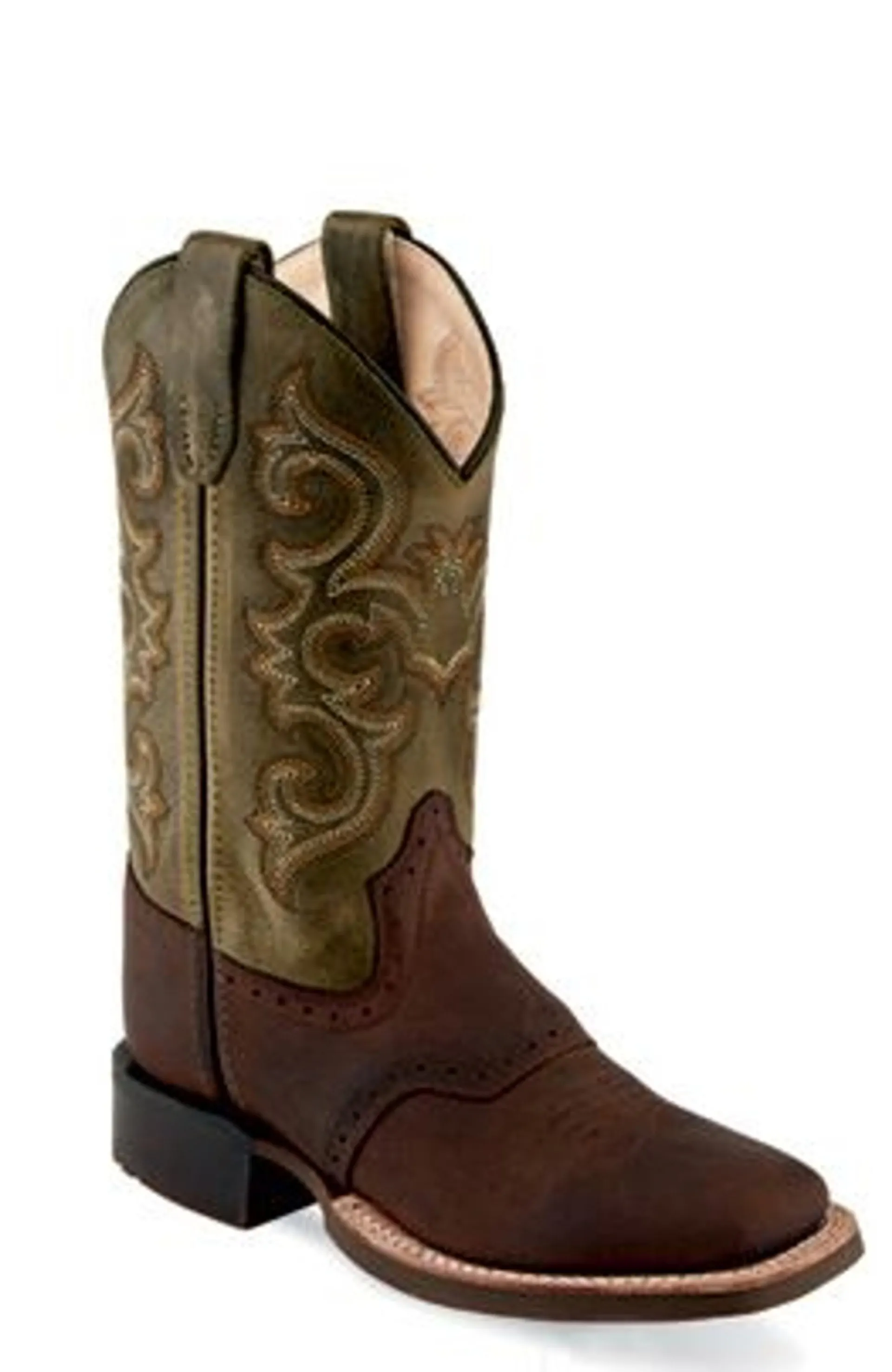 Old West Boys Waxy Green Broad Square Toe Boots