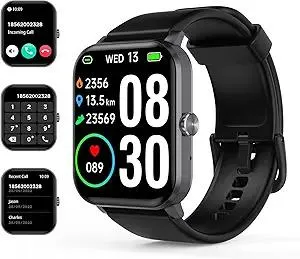 Smart Watch(Answer/Make Call), 1.85'' HD Smartwatch for Men Women, 2025 Fitness Tracker with 100+ Sport Modes, Heart/Sleep Monitor/Pedometer IP68 Waterproof Fitness Watch for Android iOS Jet Black