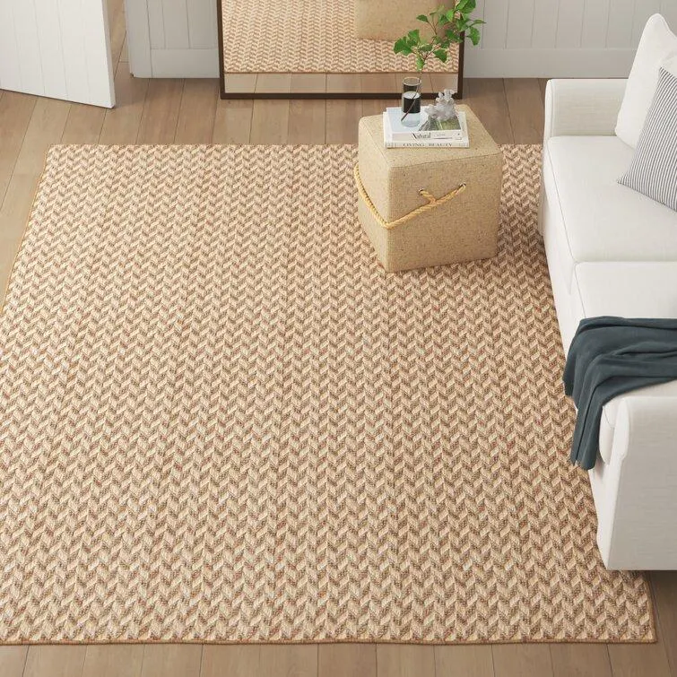 Malaya Herringbone Indoor/Outdoor Area Rug for Living Room Patio Deck Front Porch Kitchen, Brown/Ivory