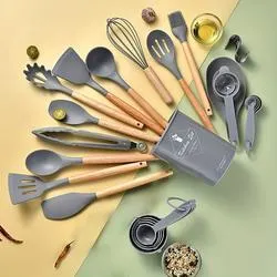 Brodark® 35-Piece Wooden Handle Silicone Utensil Set - Gray