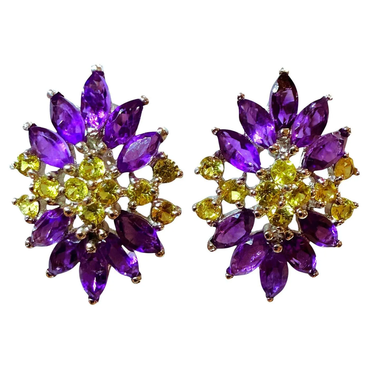 New 4.0 Carat Amethyst & Diamond Cut Yellow Sapphire Sterling Earrings
