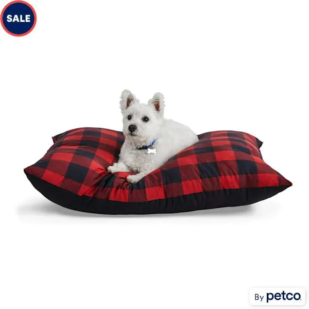 EveryYay Essentials Pillow Dog Bed, 38" L X 30" W X 6" H, Large, Red Buffalo Check