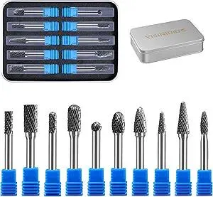 10PCS 1/4 Carbide Burr Set 1/4 Shank Die Grinder Bits Drill Bits Grinding Bits for Metal Rotary Tool Attachment Accessories Rasp Weld Wood Stone Deburring, Compatible with Milwaukee Dewalt