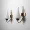 Vintage Italian Wall Sconces in Brass with Sculpted Opaline Glass Shades, 1950s, Set of 2