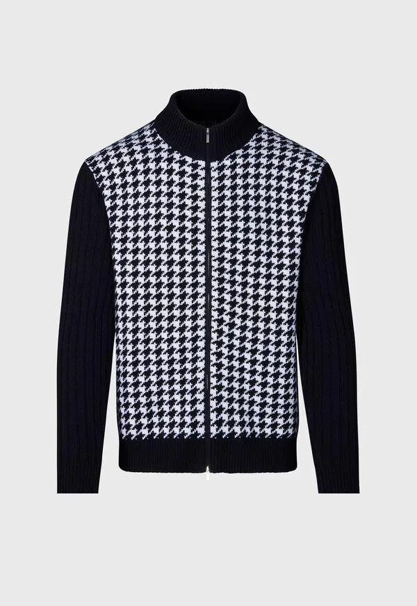 Cashmere Houndstooth Full Zip Sweater