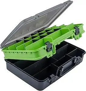 THKFISH Fishing Tackle Box Organizer Double Layer Tackle Storage Fishing Boxes Outdoor Box with Adjustable Dividers 14.96 * 10.23 * 4.5in Green
