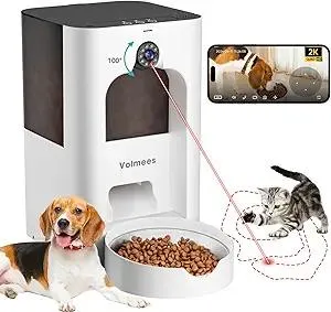 Automatic Cat Feeder with 2K Camera, Laser Tease Pet, 2.4 & 5GHz WiF Pet Feeder for Cat & Dog, Schedule Feeding Pet Food Dispenser w/Camera Rotates Up and Down, Night Vision, 2-Way Audio, 4L