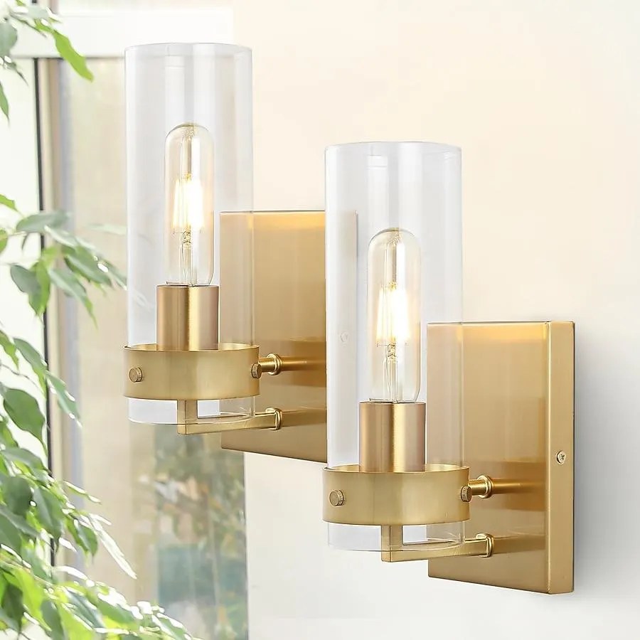 JONATHAN Y Harper Iron/Glass Minimalist 4.5-in W 1 -Light Satin Gold Mid-century Wall Sconce