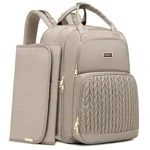 Diaper Bag Backpack - Extra Large Diaper Bag for Two Kids Twins (Expandable 30-38L) - Travel Baby Backpack with Changing Pad for Mom Dad (Quilted, Water Resistant, Brown Taupe)