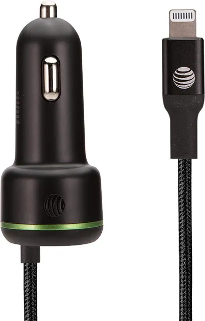 AT&T Captive Cable Power Delivery Car Charger 40W with USB-C Port (Lightning)