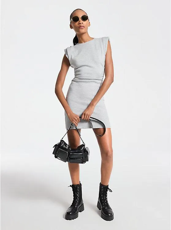 Cotton Blend Ruched Mini Dress