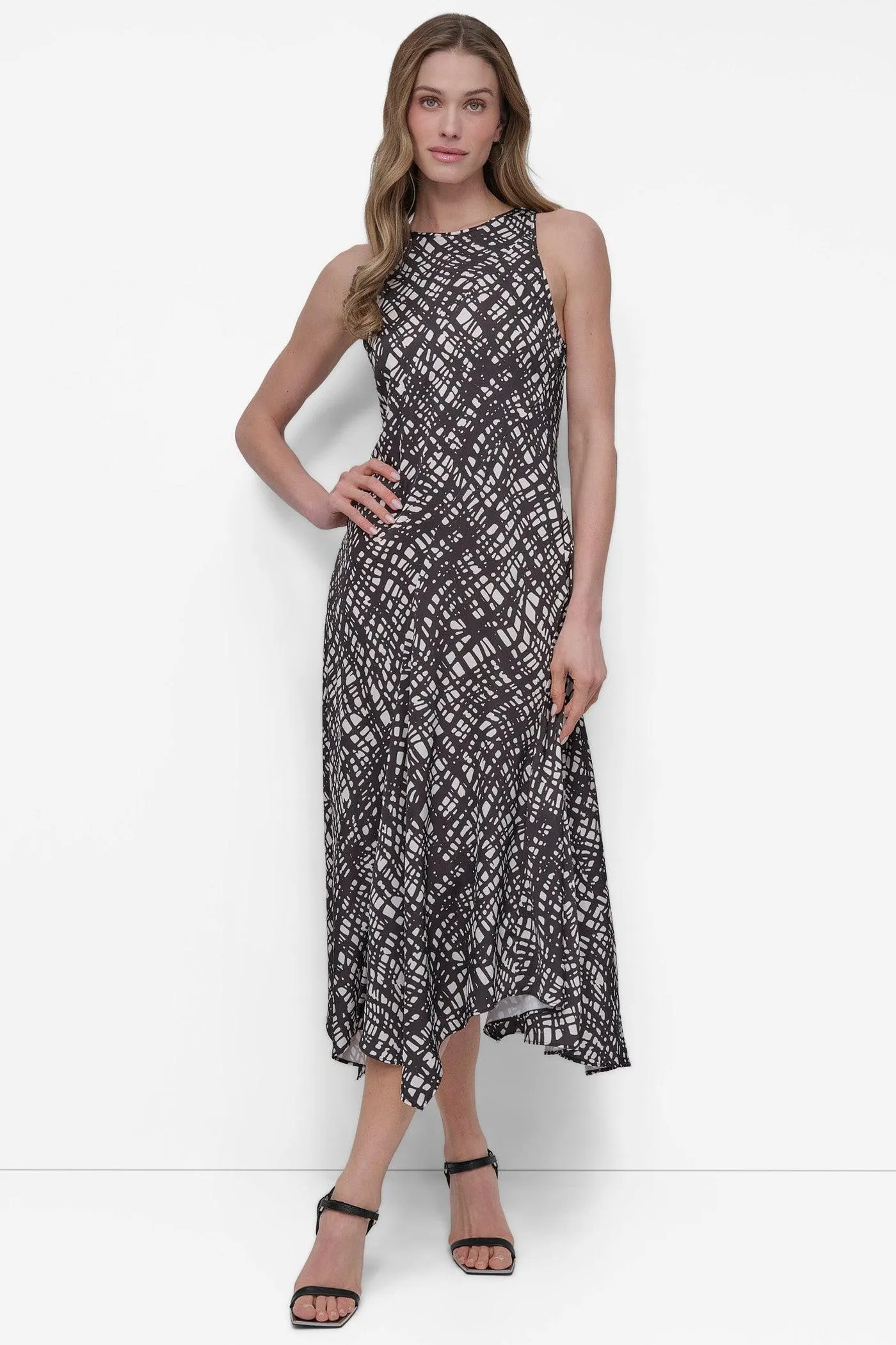 FIT & FLARE HIGH-LOW MIDI DRESS