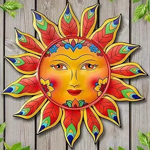 Metal Sun Flower Wall Decor,13inches Sun Wall Art Hanging Decoration for Indoor and Outdoor, Garden Farmhouse Yard Patio Fence Living Room Bedroom Decor