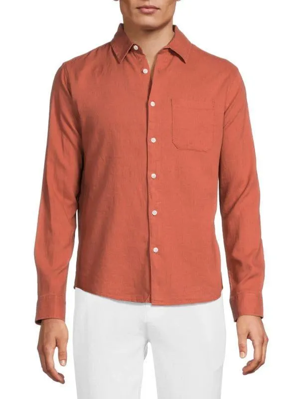 Linen Blend Long Sleeve Button Down Shirt