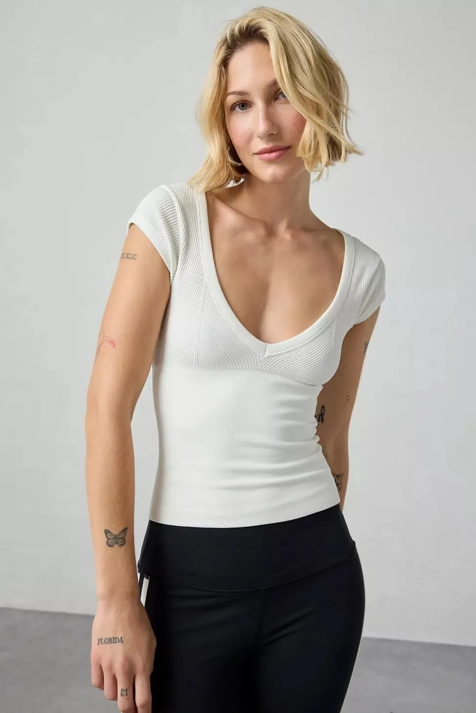 Out From Under Jade Seamless Knit Cutout Short Sleeve Tee