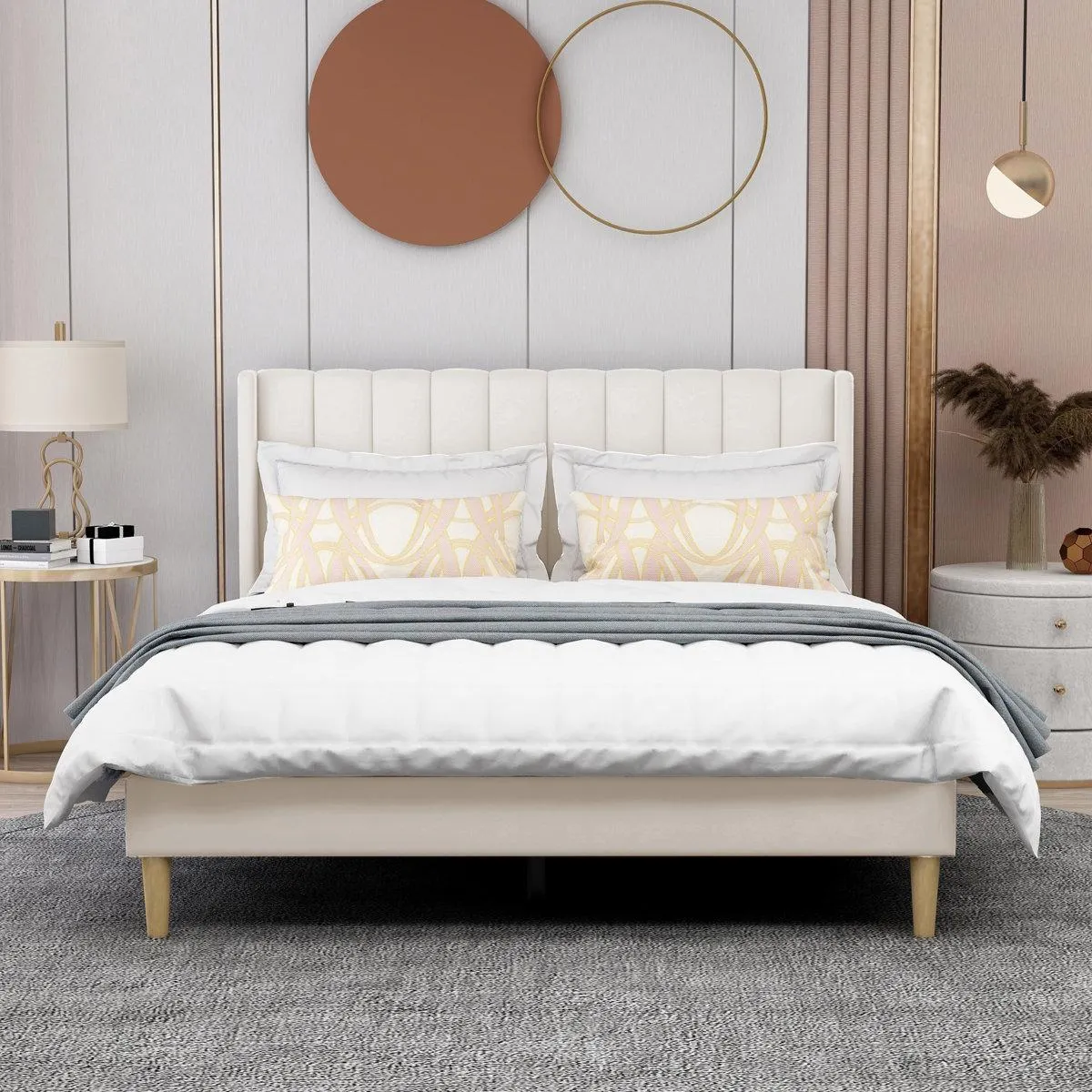 Eriksay Low Profile Upholstered Platform Bed with Wingback Headboard