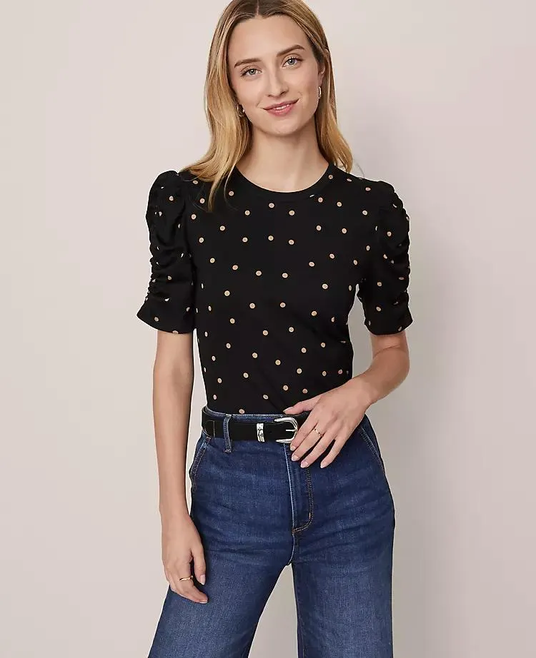 Dotted Shirred Sleeve Top
