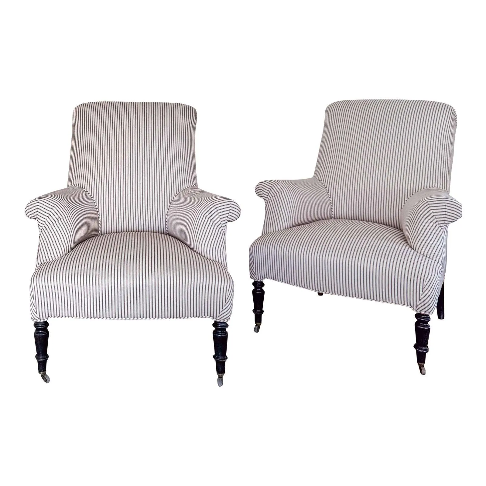 19th Century French Napoleon Chairs, Ian Mankin Ticking Stripe Upholstery
