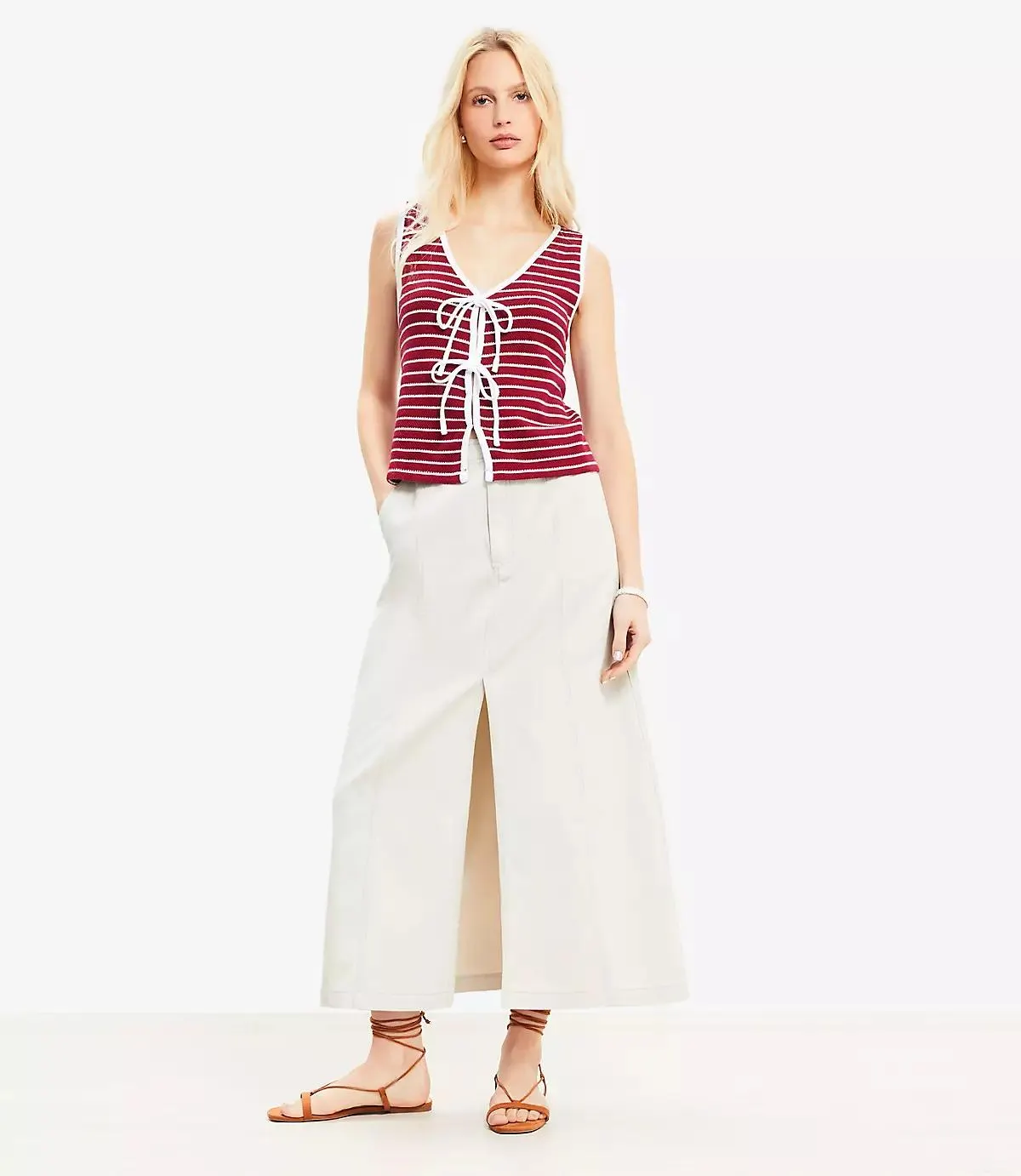 Front Slit Seamed Midi Pocket Skirt