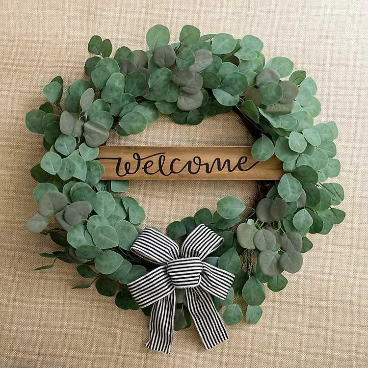 Welcome Bow Eucalyptus Wreath, 24 in.