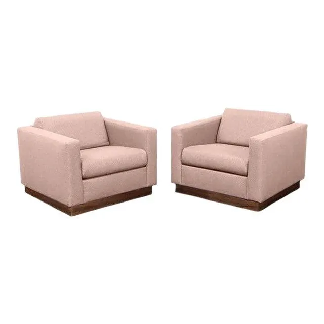 Modern Mid Century Style Club Chairs in Pink Boucle - a Pair