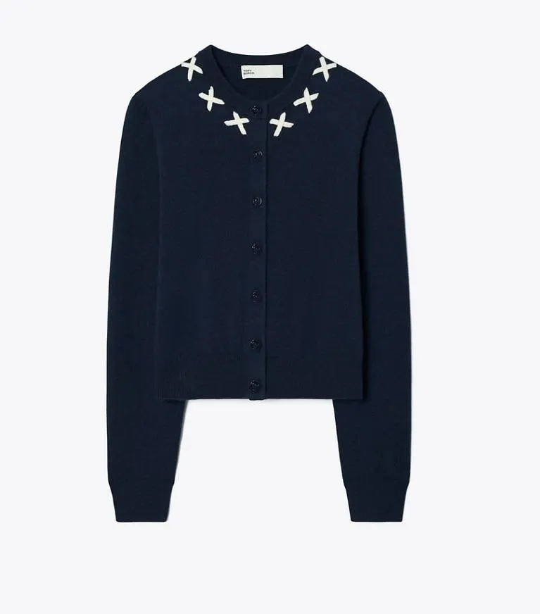 EMBROIDERED MERINO AND CASHMERE CARDIGAN