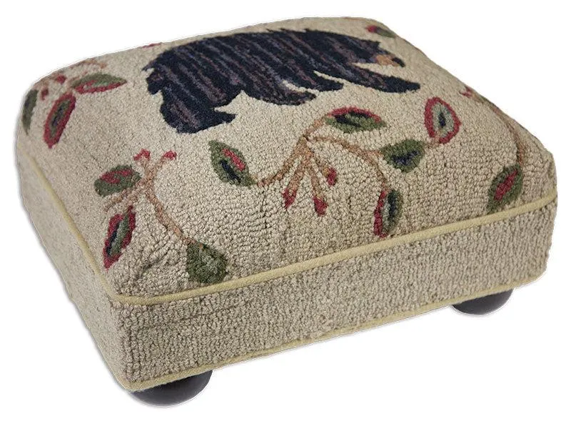 Black Bear Hand-Hooked Wool Footstool