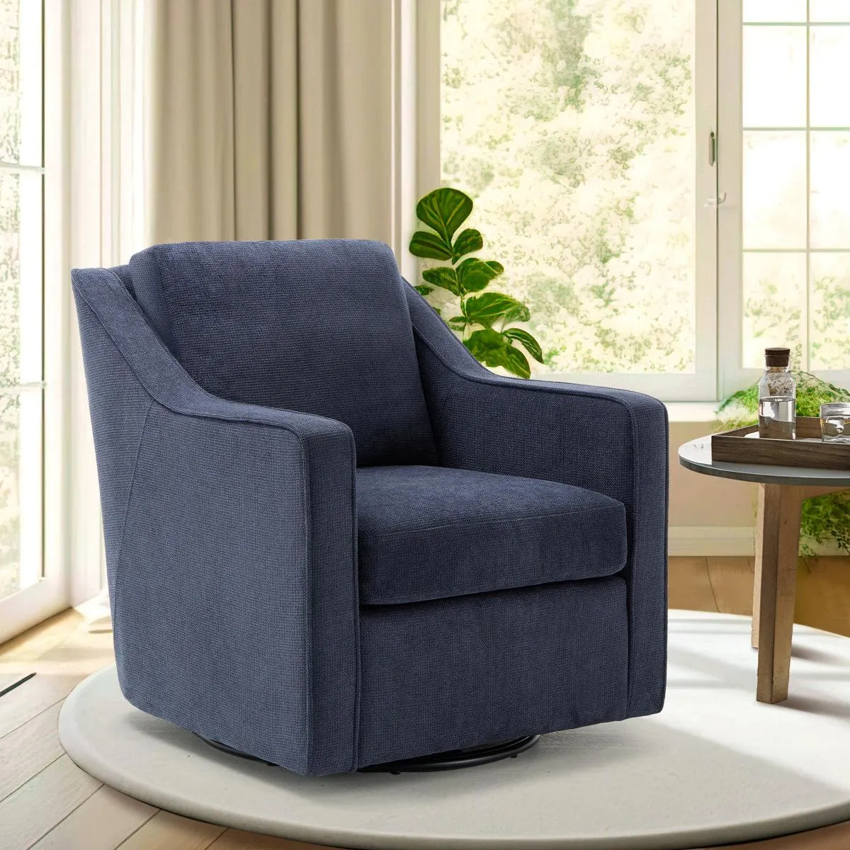 Charitini Big & Tall Removable Wide Swivel Accent Chair, Full Back Upholstered Fabric Lounge Chair, 360° Rotation, Modern Living Room Accent Chair