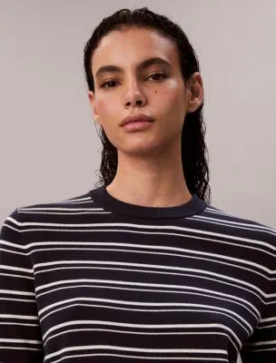 Smooth Cotton Stripe Crewneck Sweater