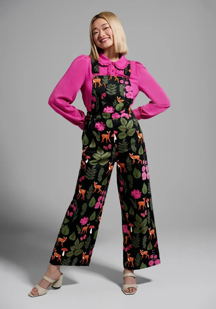 Woodland Wandering Wide-Leg Overalls