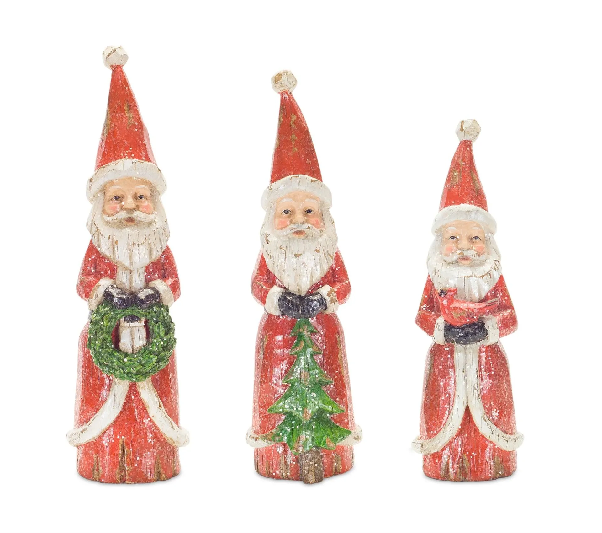 Distressed Wood Design Santa Figurine, Set of 3