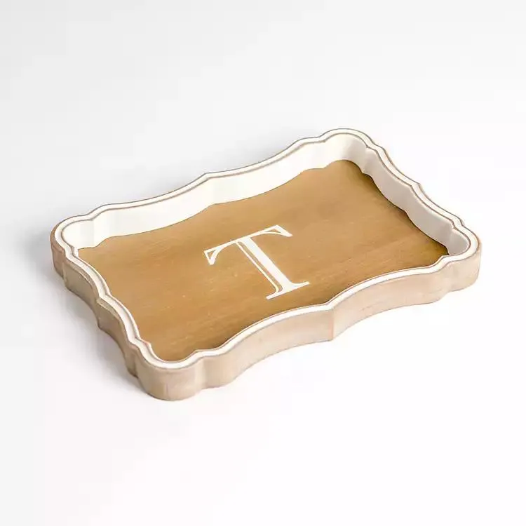 Monogrammed T Scalloped Wood Tray