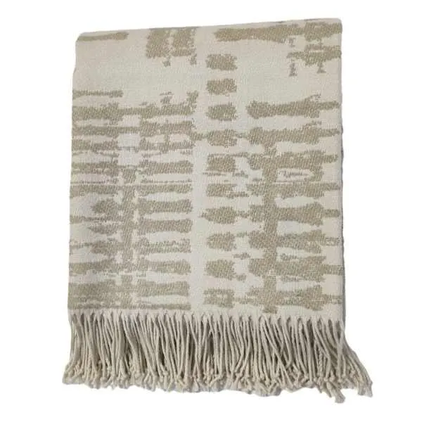 Natural Jacquard Woven Fringe Throw Blanket, 50x60